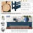 Navy Blue Mid-Century Solid Wood Sideboard Couch Table - 2 Drawers 2 Shelves, Easy Assembly