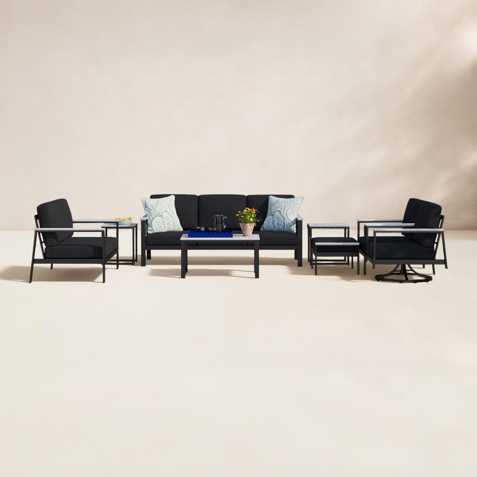 Townsend 7 - Person Sunbrella® Patio Seating Group, Canvas Black Sunbrella® Canvas