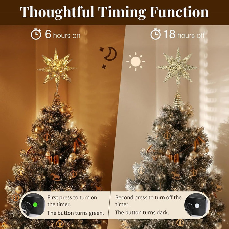 Étoile de Noël lumineuse géométrique 3D pour sapin, avec télécommande, minuterie, 8 modes d'éclairage et lumière DEL chaude.