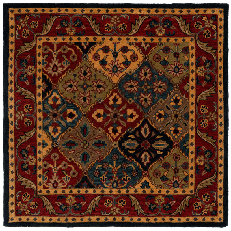 Scarlata Hand Tufted Wool/Cotton/Latex Geometric Rug in Blue/Red, Square 6'