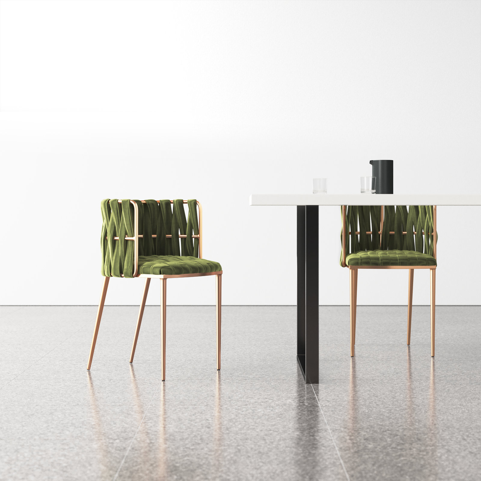 Tyrone Dining Armchair, Green Velvet, Gold