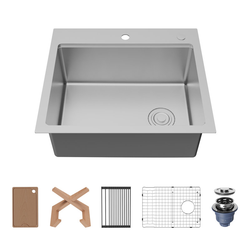 Évier de cuisine à cuve simple en acier inoxydable 25 po x 22 po Karran Fusion