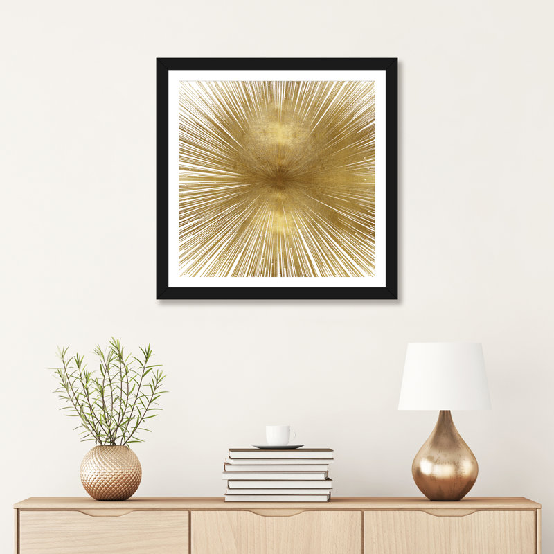 «Radiant Gold» par Abby Young - impression d'art graphique, H 24 po x l 24 po x p 1 po, Papier encadré noir