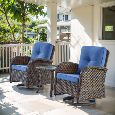 Ensemble de conversation avec chaise berçante pivotante en osier pour 2 personnes Aristil