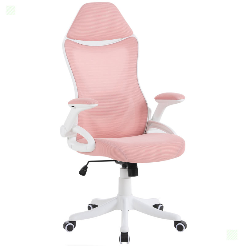Chaise de bureau en filet Levarn, Rose, Blanc