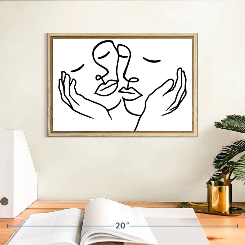 Touching, 13" X 9", Floating Frame Natural Wood