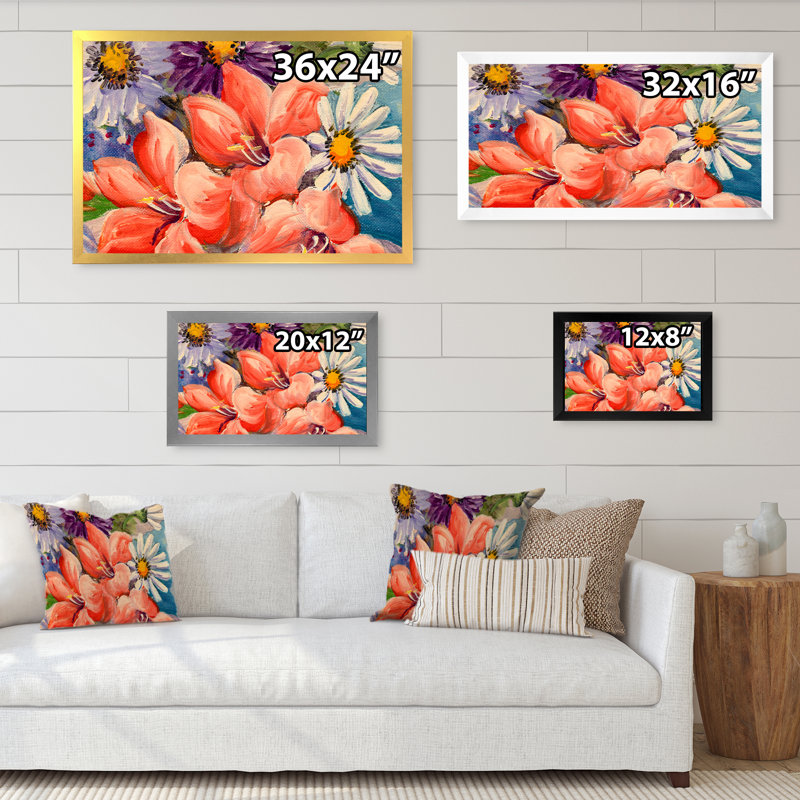 Bouquet rétro de fleurs sauvages - œuvres d'art sur toile traditionnelles, H 8 po x l 12 po x P 1,5 po