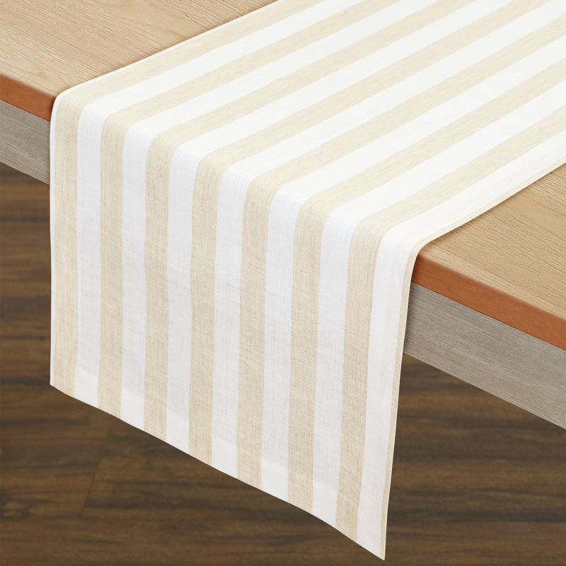 100% Pure Linen  Table Runner - Sorrento Stripe, 120" x 14", Natural/White