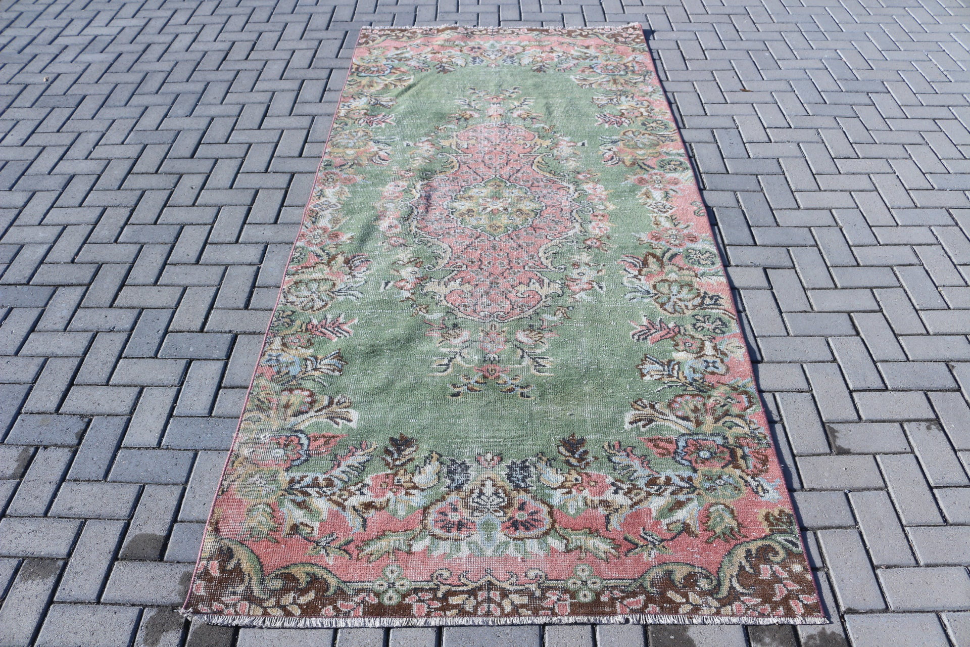 Bungalow Rose Large Turkish Vintage Rug in Green for Outdoor and ...