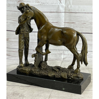 Nilla Cowboy Rancher Tending Horse Bronze Statue Sculpture Figure Western Decor 11 Inches X 12 Inches