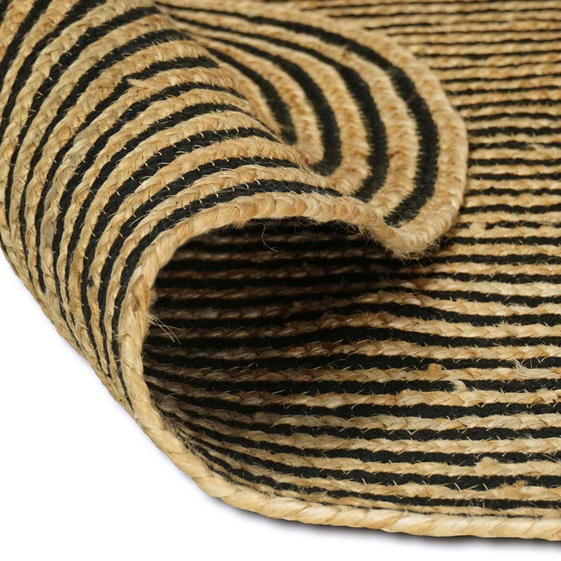 Hand Braided Area Rug, Black/Natural, Round 210cm