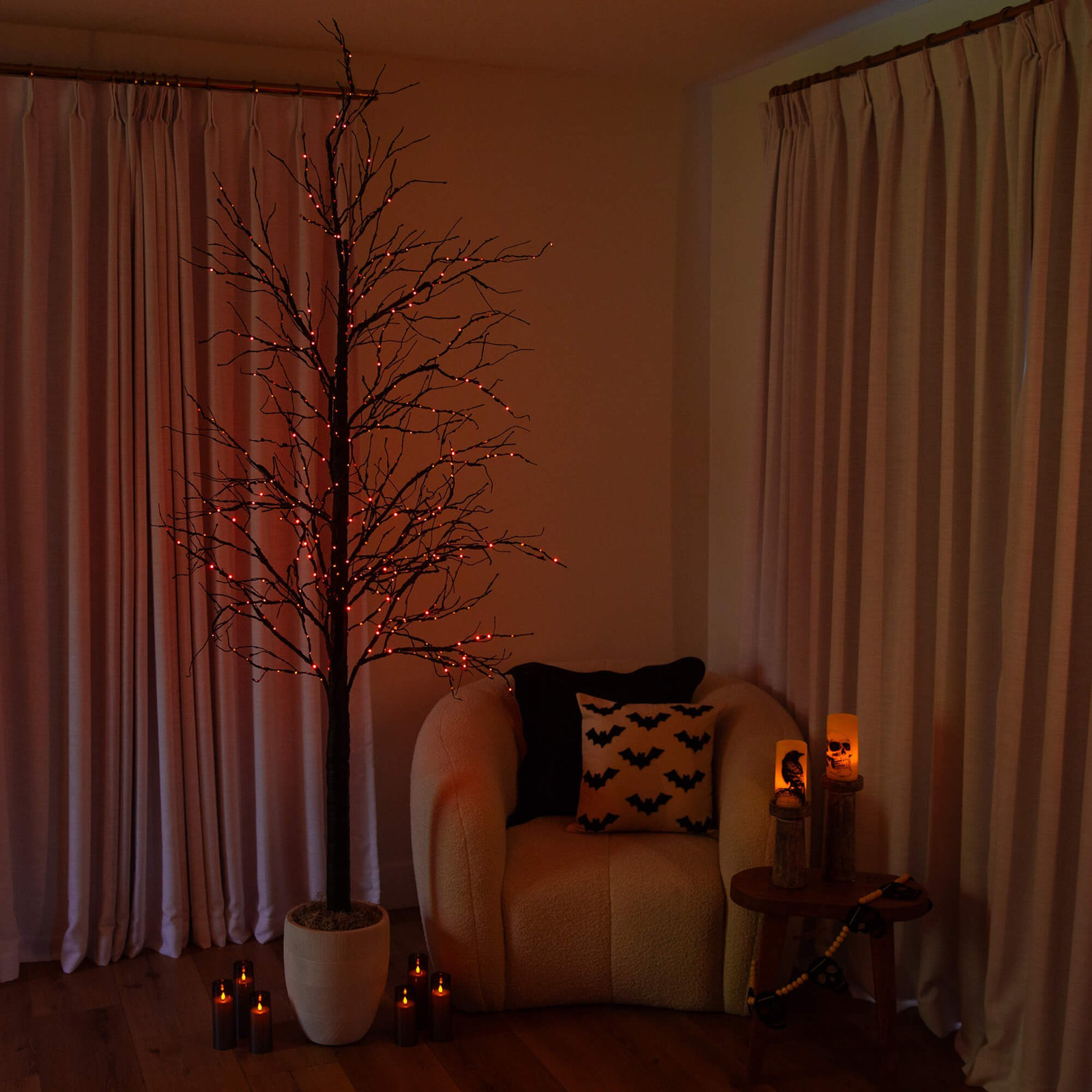8' Pre-Lit Halloween Black Twig Tree, 96" H x 30" W x 30" D