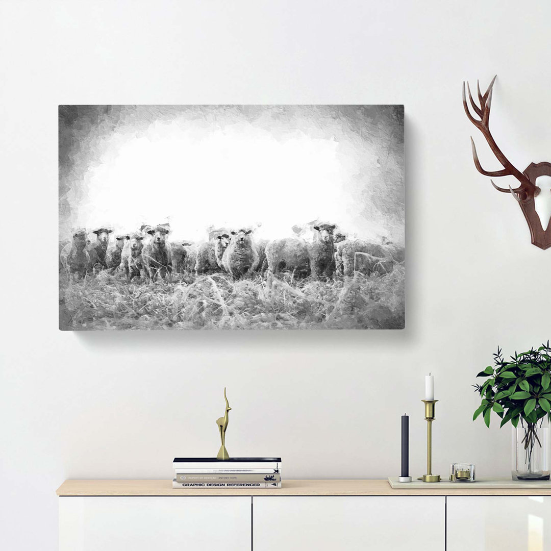A Flock of Sheep in Abstract - Wrapped Canvas