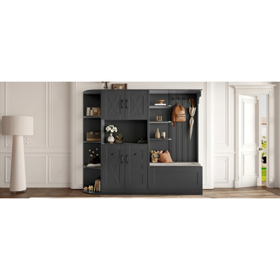 Multifunctional left-right combination hall cabinet (can be used separately) with storage and 4 hooks, storage cabinet/ hall tree 2 in 1 for living room, kitchen and hallway