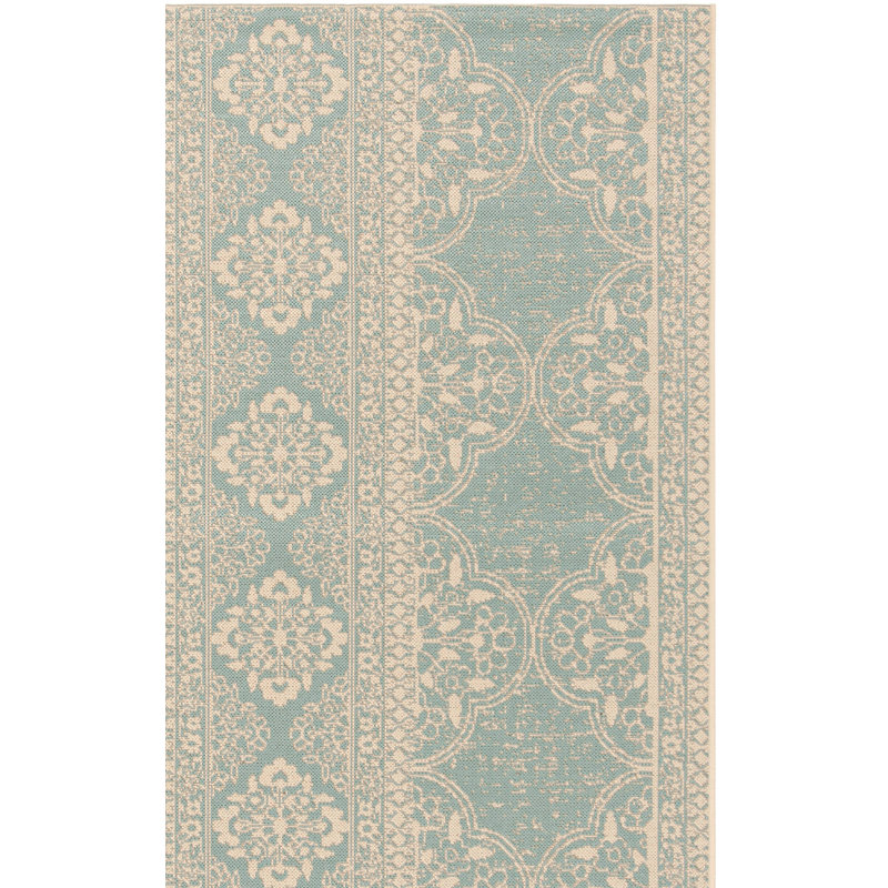 Danya Cream/Aqua Indoor/Outdoor Area Rug, Rectangle 8' x 10'