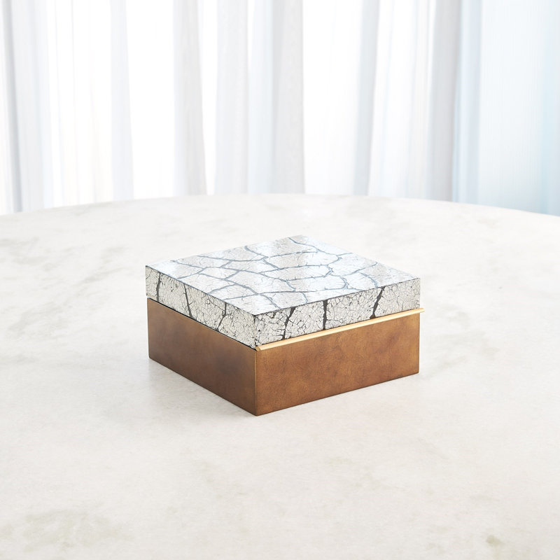 Eggshell Box-Antique Gold Leaf-Sm, 4.5" H x 9" W x 9" D