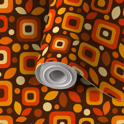 Papier de contact à peler et coller avec papier rétro rétro des années 70, orange, brun, jaune, beige, rétro, années 60, auto-adhésif et amovible de 24 po x 118 po (60 x 300 cm)
