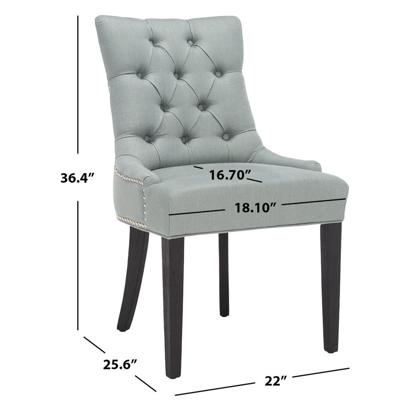 Chaise d'appoint rembourrée en lin et capitonnée Dann, Bleu pâle