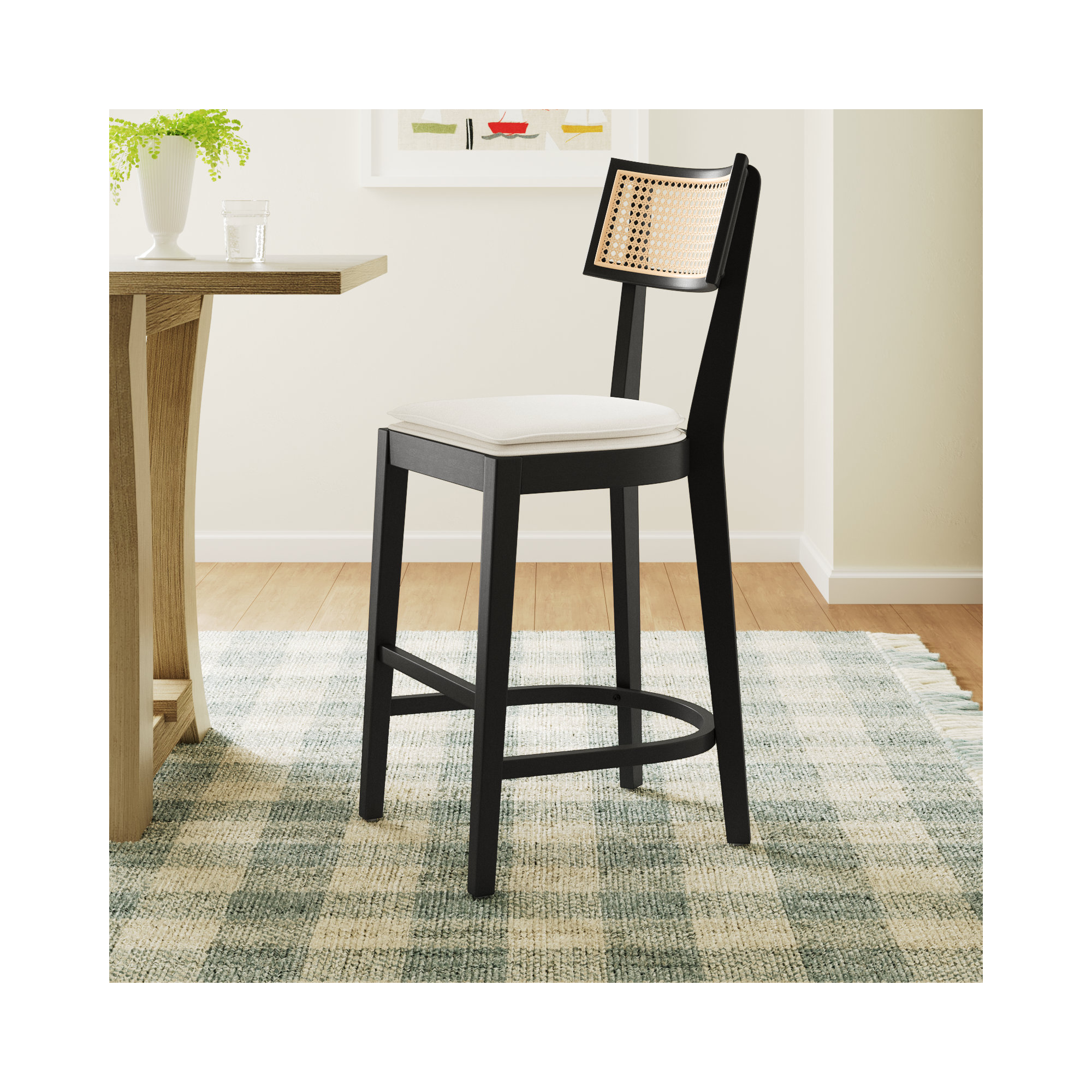 Tarrington Cane Stool, Counter Stool (26.6" Seat Height), Natural/Black