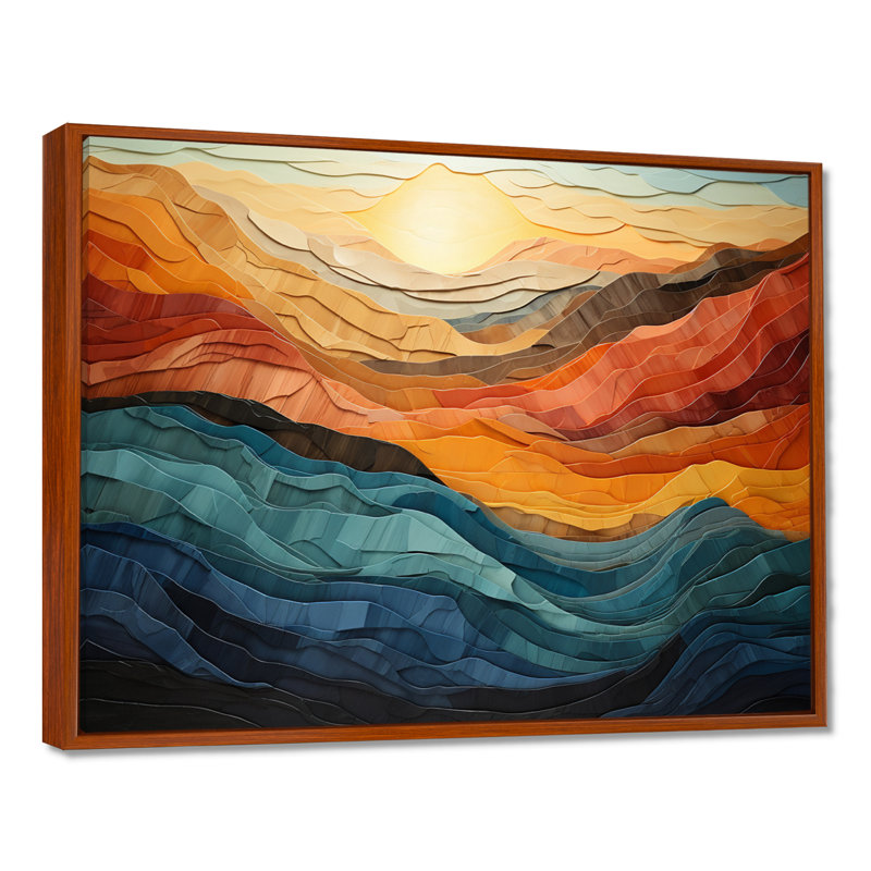 Paysage de montagnes corail bleu sarcelle audacieux - art mural montagne - vallée de Bold, H 34 po x l 44 po, Brun