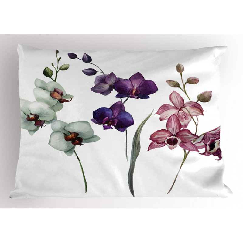 Floral Watercolor Orchids Standard Queen Polyester Pillow Sham