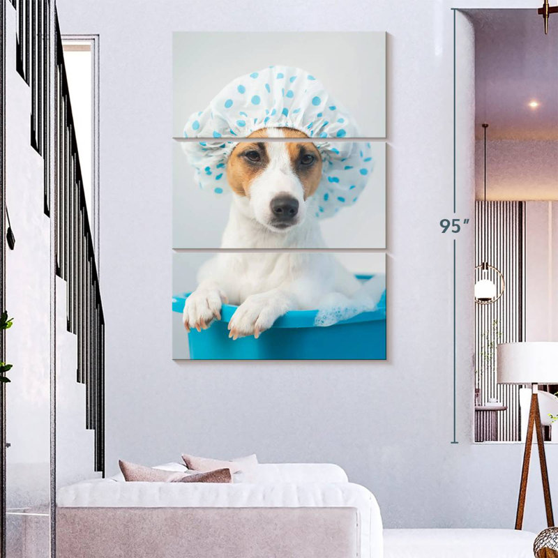 Ketti Terrier In Blue Bath, 74" H x 48" W