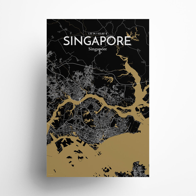 Singapore City Map in Luxe 1 Piece Wall Art, 17cm H x 11cm W x 0.05cm D