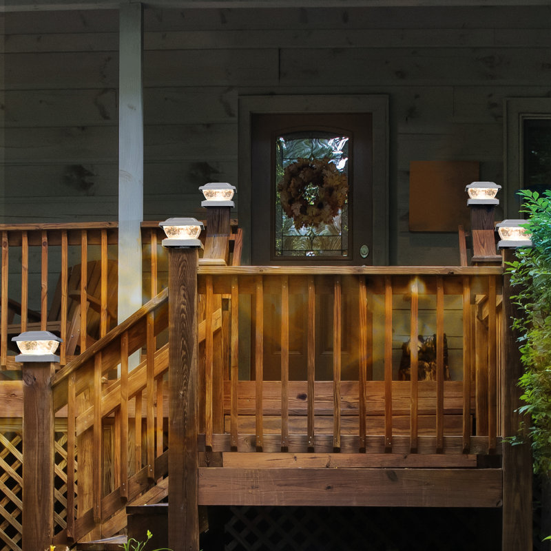 Low Voltage Solar Powered Integrated LED Fence Post Cap Light 3.5 In. X 3.5 In. with Base Adapter Included Pack, Warm White