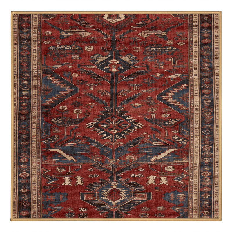 Machine Washable Persian Brown Area Rug, Square 4'