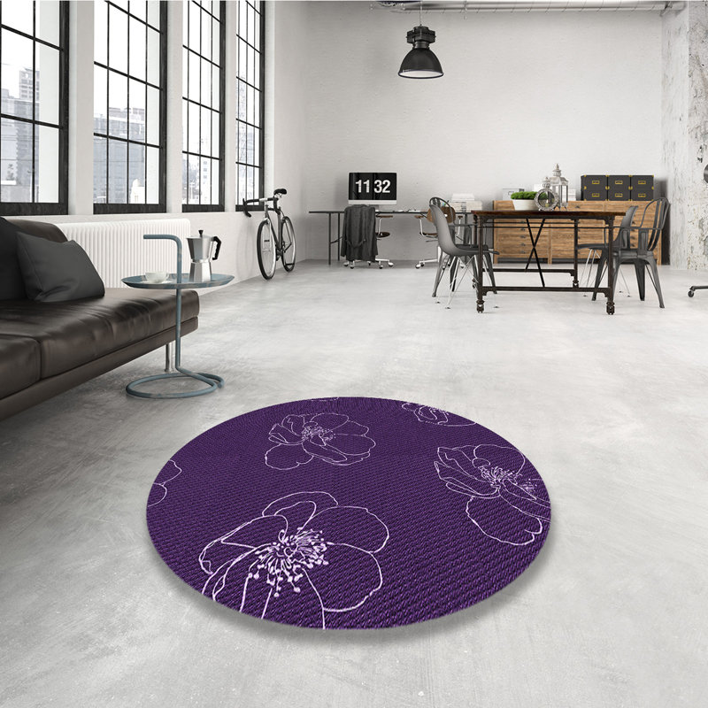 Tapis floral en laine mauve, Rond 7 pi