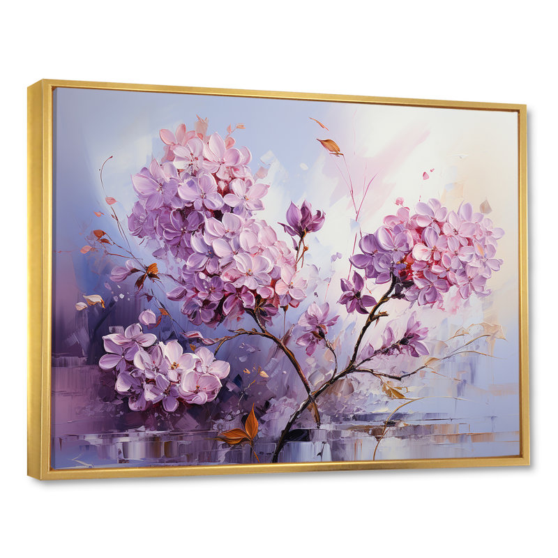 Charme mauve lilas mauve, H 34 po x l 44 po x P 1,5 po, Cadre flottant doré