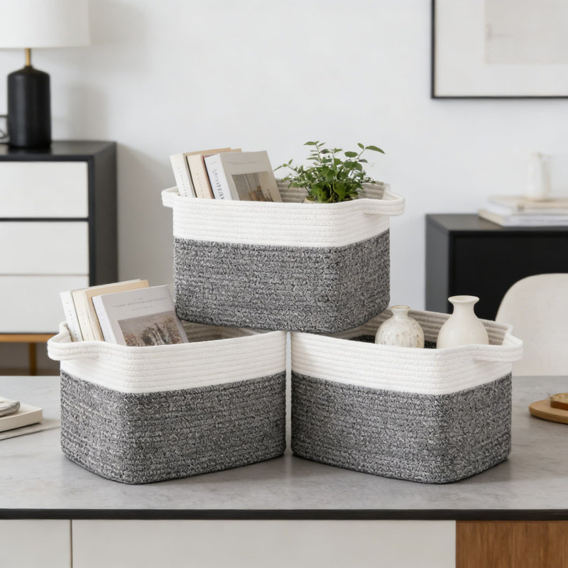 3-Pack Woven Storage Baskets With Handles, Collapsible Organizer Bins For Toys, Home Decor, And Multifunctional Storage Solutions