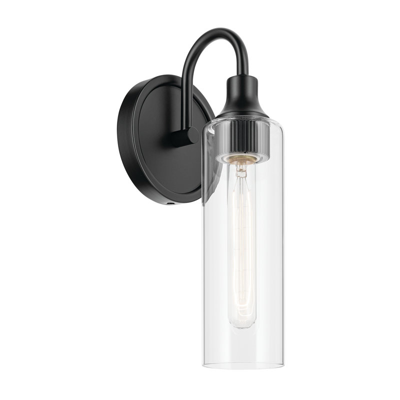 13" 1-Light Wall Sconce with Clear Glass, Satin Black