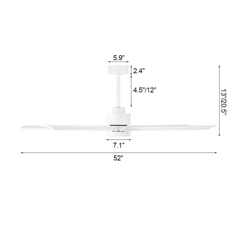 Ventilateur de plafond à DEL 5 pales Bascio, Blanc, H 20,5 po x l 52 po x P 52 po, Blanc