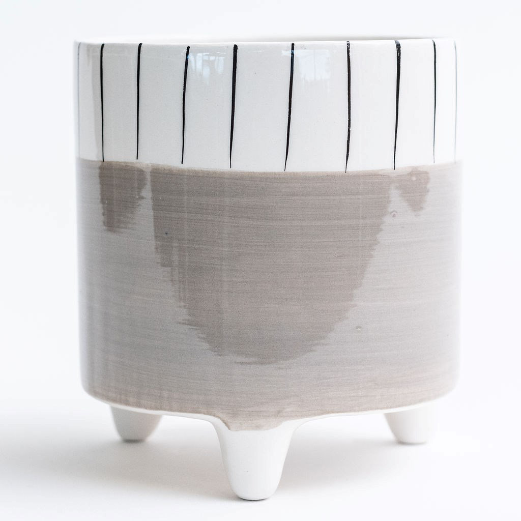 Lucette Footed Gray With Black And White Striped Rim Planter Corrigan Studio® 