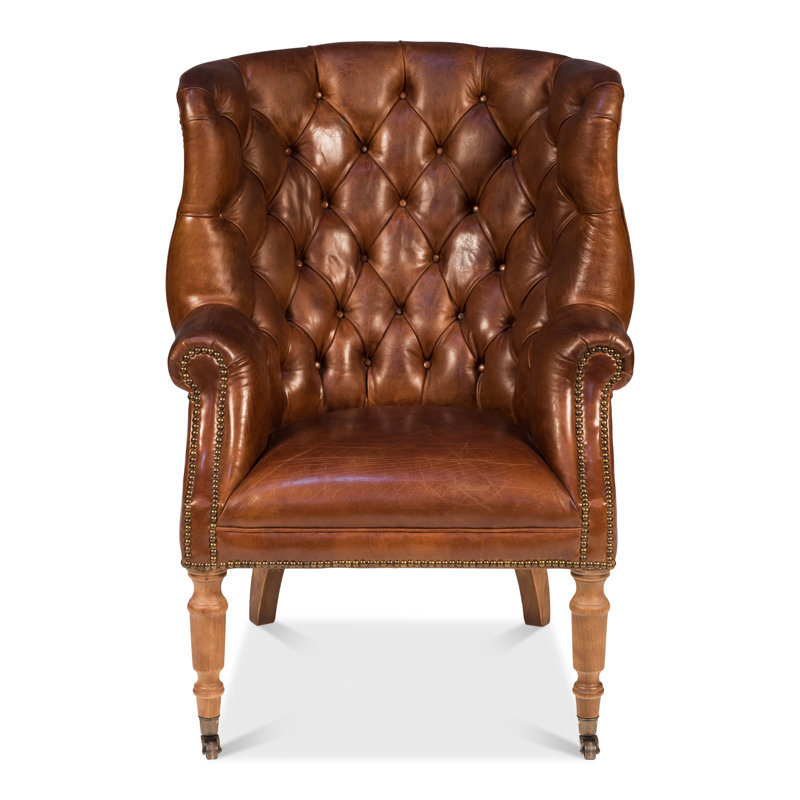 Morford Wingback Chair, Vintage Cigar Genuine Leather
