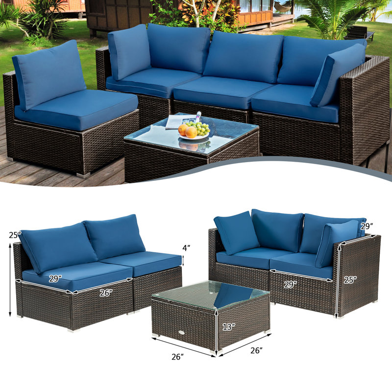 Rattan Sectional Seating Group with Cushions, Navy