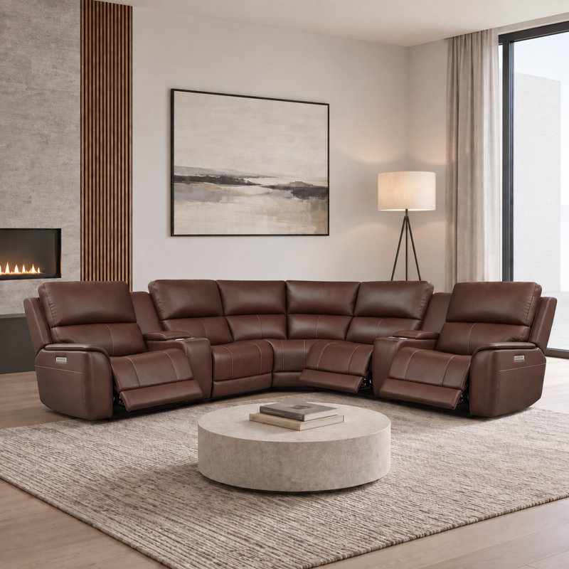 Canapé modulaire inclinable en cuir à zéro gravité 136 po avec support lombaire réglable et port USB 136 po