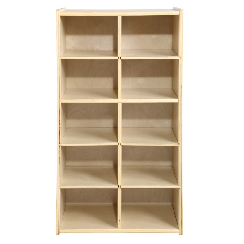 Natural Birch 10-Cubby Tray Storage Cabinet for Kids