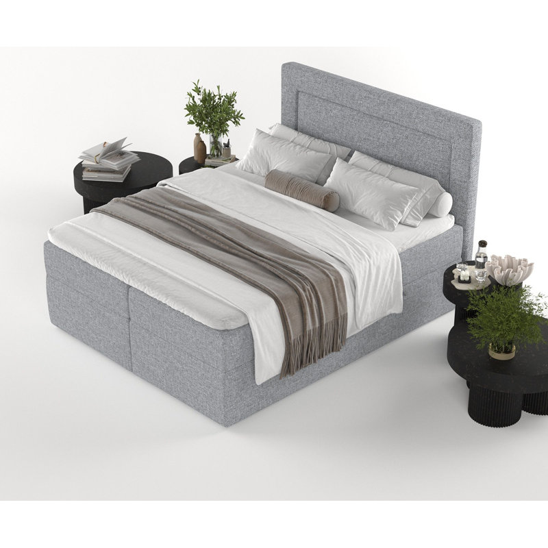Elegantes Boxspring Bed IMAGINE With Bonell Mattress And Topper, Grey Beige, European Double (140 x 200 cm)