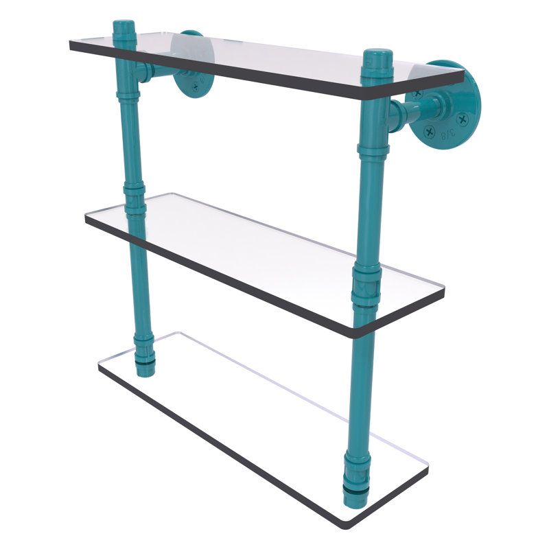 Tablette en verre P de la collection Pipeline, H 16,9 po x l 16 po x P 5,6 po, Bleu sarcelle Glokzin