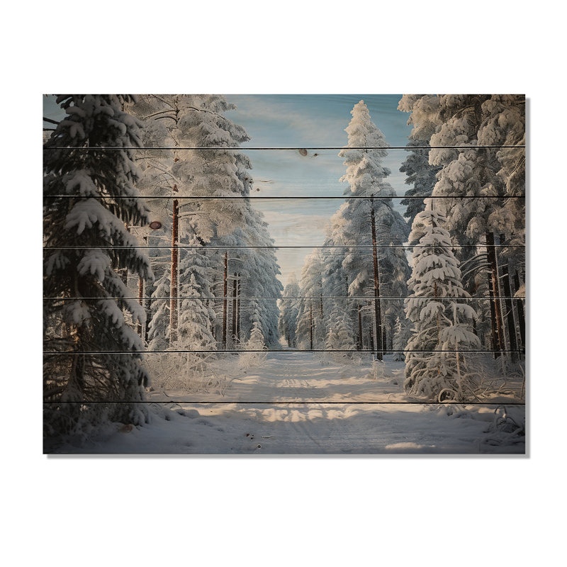 Lucetta Winter Snowy Evergreen III sur bois, H 30 po x l 40 po x P 0,78 po