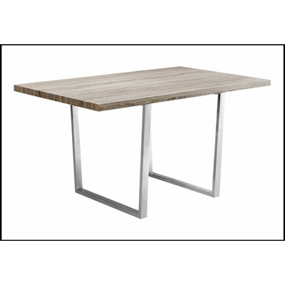 Stylish Brown Laminate Rectangular Dining Table with Chrome Metal Base for Modern Kitchens and Dining Rooms