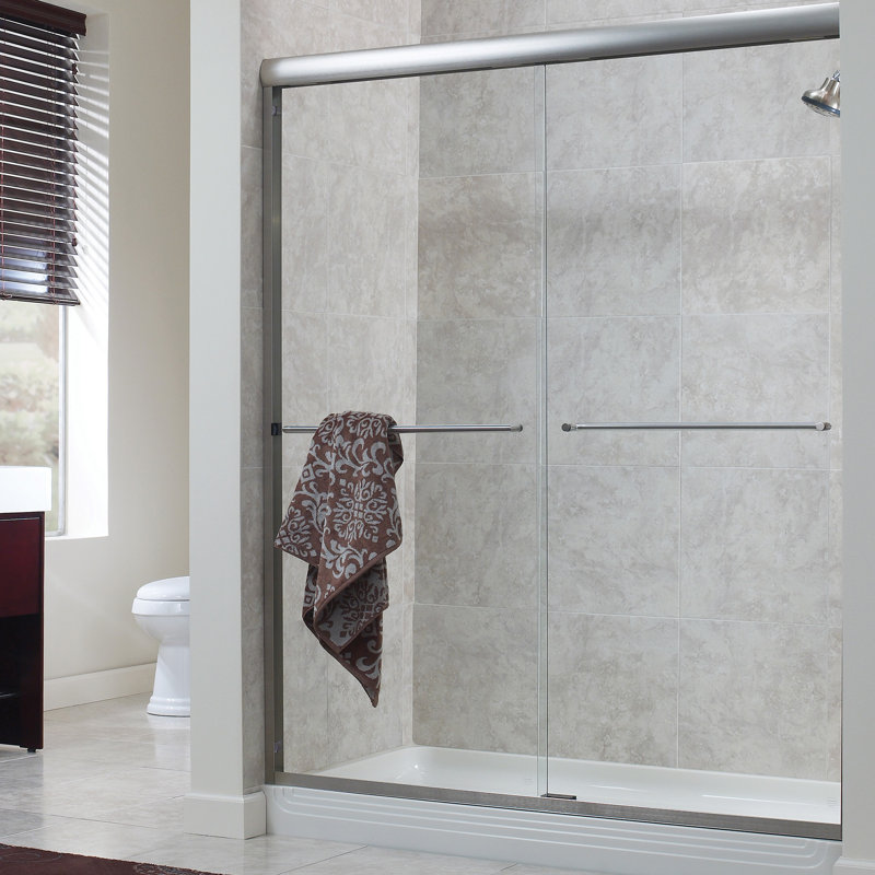 Cove 72" H Bypass Semi-Frameless Shower Door, Clear Glass, Brushed Nickel