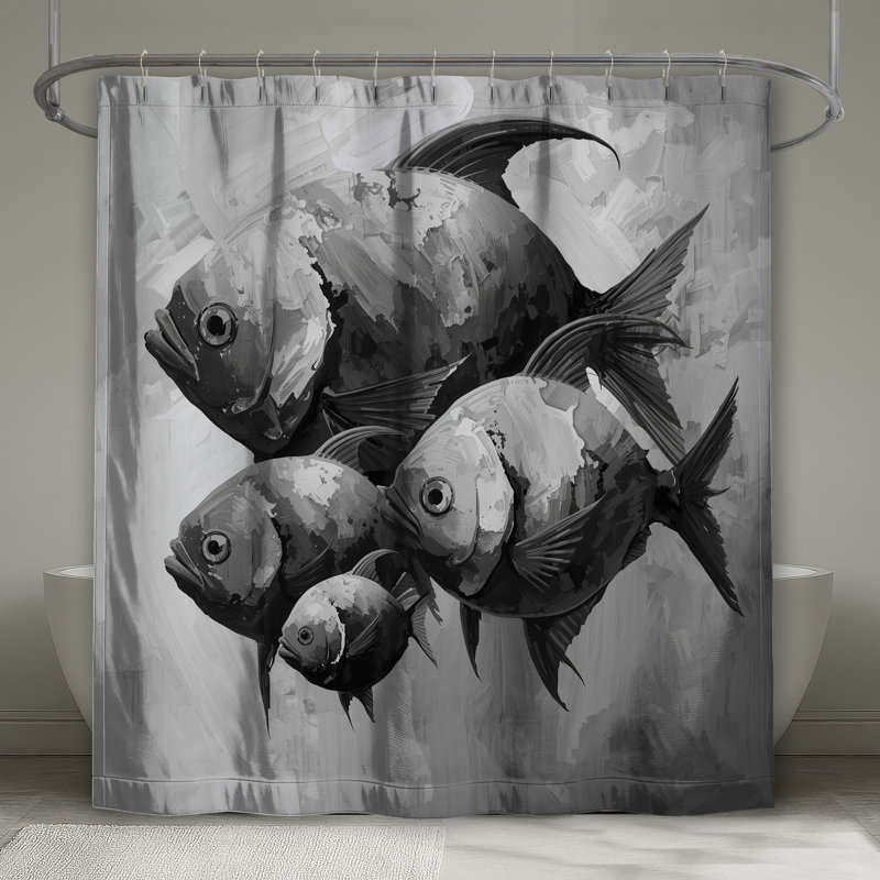 Rideaux de douche monochromes poisson très longs, L 70 po x H 93 po