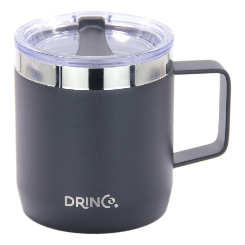 Tasse 14 oz avec poignée en acier inoxydable isolé sous vide, Noir