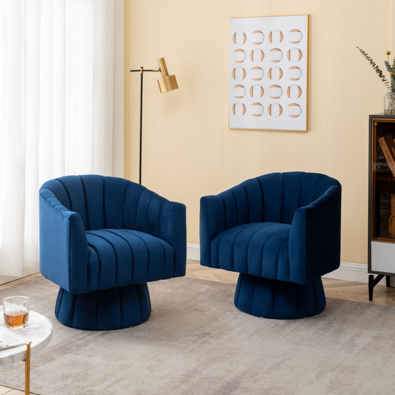 Murrow Velvet Swivel Barrel Chair, Navy Blue Velvet