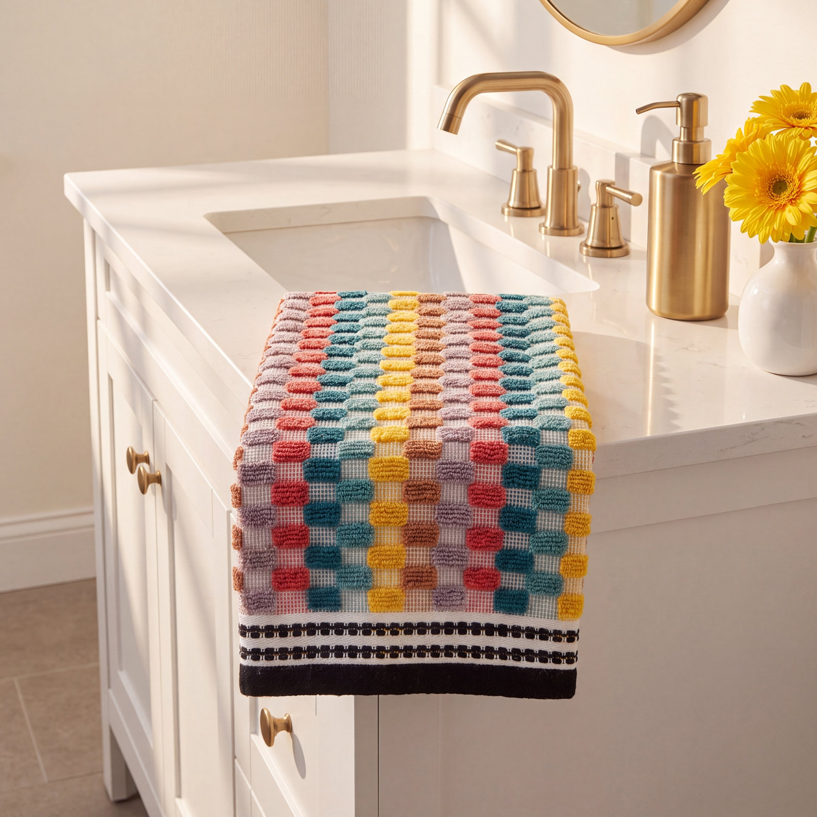 Geometric Cotton Towel Set, Hand Towels - 2 Pack
