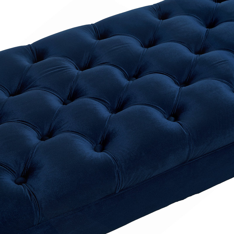 Velvet Long bed Bench for Bedroom,Upholstered Window Bench with Tufted Button,Entryway Bench,Bolster Bench for Living Room-Navy