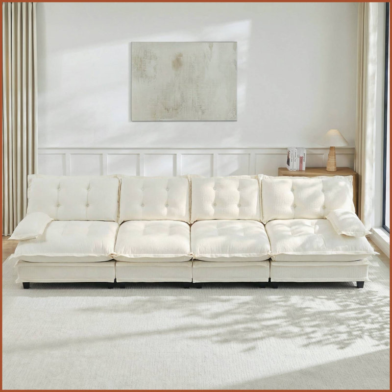 Canapé modulaire en chenille capitonné 138 po, Beige
